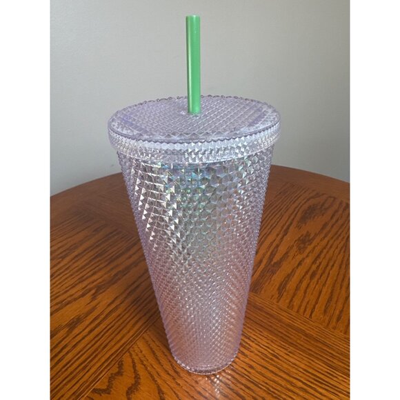 2021 Starbucks Iridescent Studded Tumbler Green Straw 24oz Acrylic Cup - Picture 4 of 10
